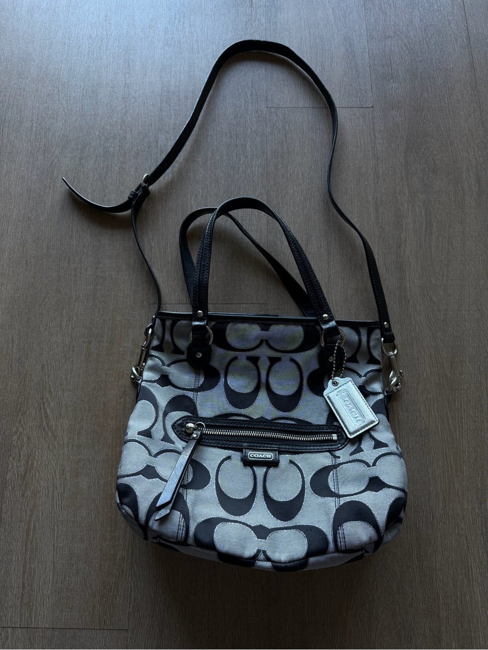 Coach Black and Gray Signature Shoulder Tote